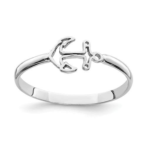 14k White Gold Polished Anchor Ring