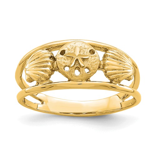 14k Yellow Gold Sand Dollar and Sea Shells Ring D4726 | Joy Jewelers
