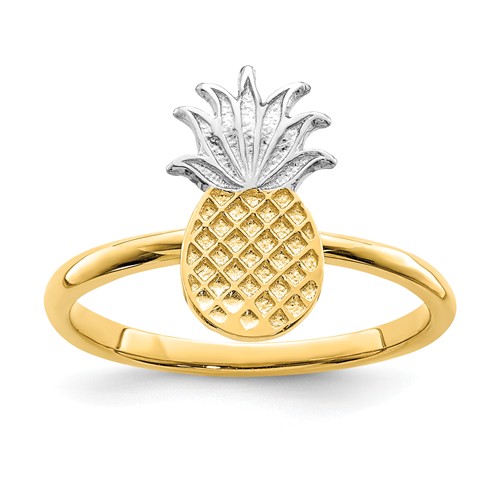 14k Yellow Gold and Rhodium Polished Pineapple Ring