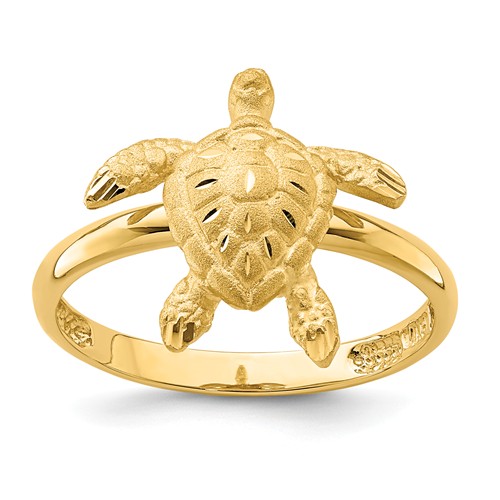 14k Yellow Gold Diamond-cut Turtle Ring