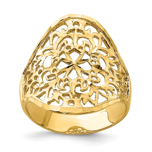 14k Yellow Gold Wide Filigree Ring