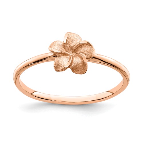 14k Rose Gold Diamond-cut Plumeria Ring