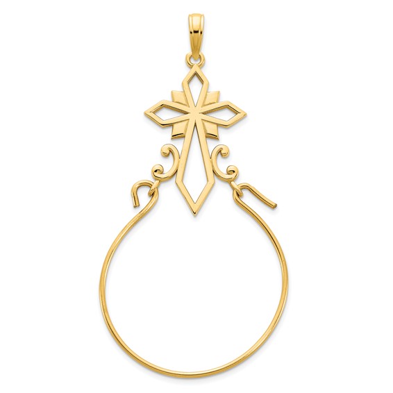 14k Yellow Gold Pointed Cross Charm Holder Pendant
