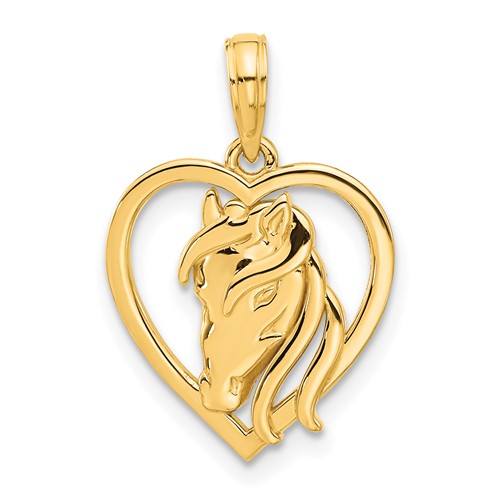 14k Yellow Gold Horse Head Inside Heart Pendant 5/8in