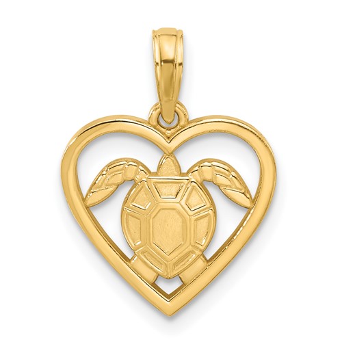 14k Yellow Gold Turtle Heart Pendant 1/2in