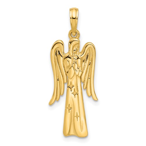 14k Yellow Gold Slender Guardian Angel Pendant 1in