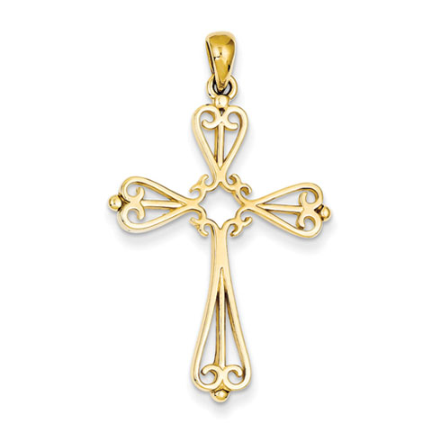 14kt Gold 1 1/4in Tapered Fleur de lis Cross Pendant