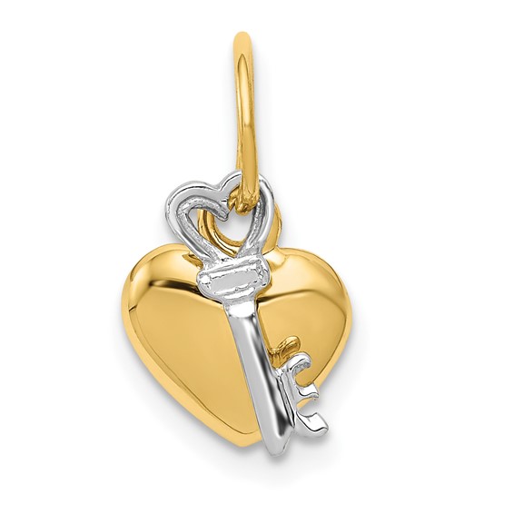 14k Two-tone Gold Heart & Key Charm 3/8in