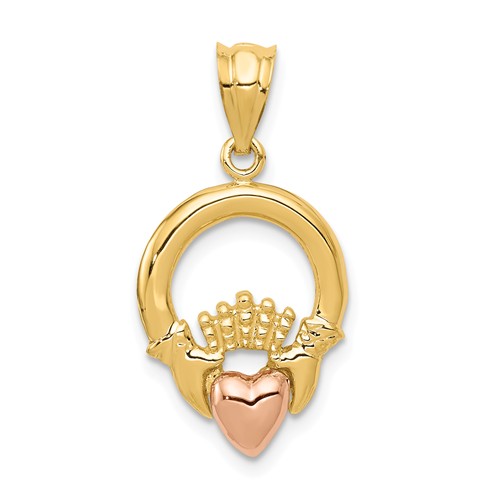 14k Yellow and Rose Gold Claddagh Pendant 5/8in