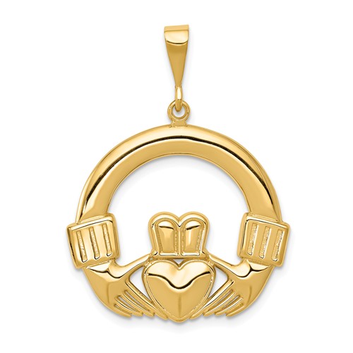 14k Yellow Gold Classic Claddagh Pendant 1in