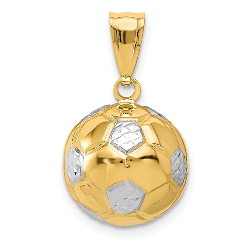 14kt Yellow Gold Rhodium 1/2in 3-D Soccer Ball Charm