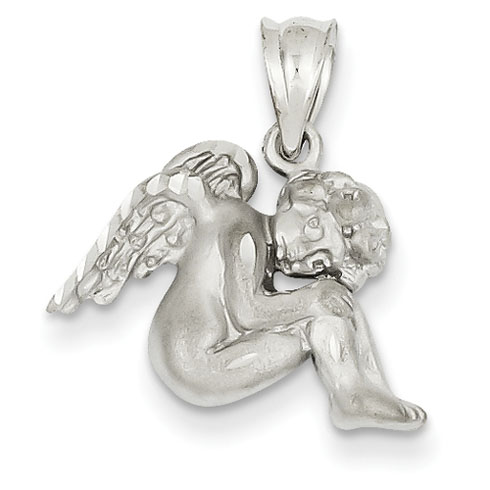 14k White Gold Sitting Angel Charm with Satin Finish 1/2in