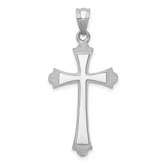 14kt White Gold 1in Budded Crusader Satin Cross Pendant