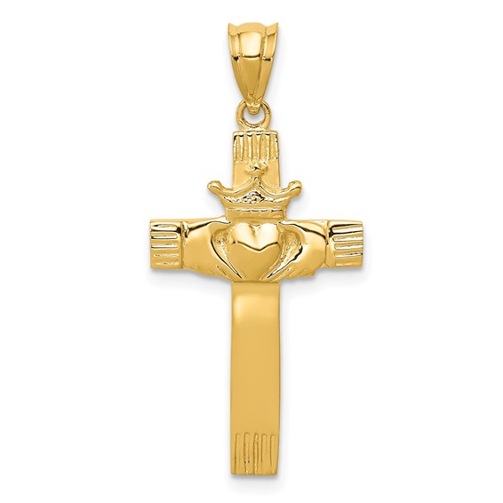 14k Yellow Gold 1in Claddagh Cross Pendant