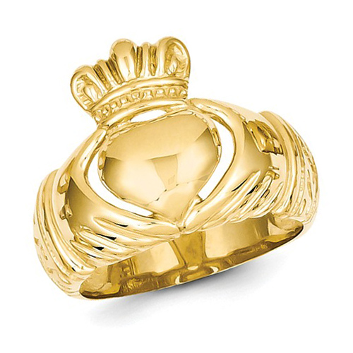 14kt Yellow Polished Domed Claddagh Ring