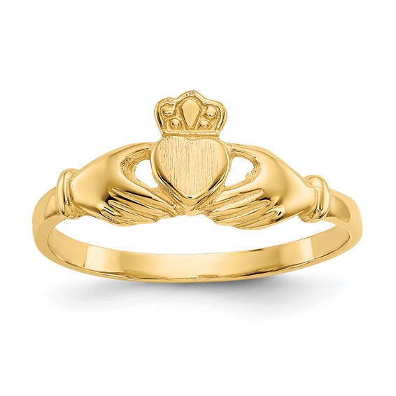 10k Yellow Gold Polished Satin Slender Claddagh Ring
