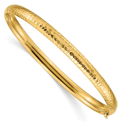 14k Yellow Gold Hammered Bangle Bracelet 7in