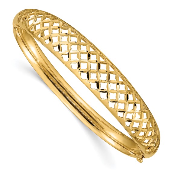 14kt Yellow Gold Wide Fancy Weave Hinged Bangle Bracelet