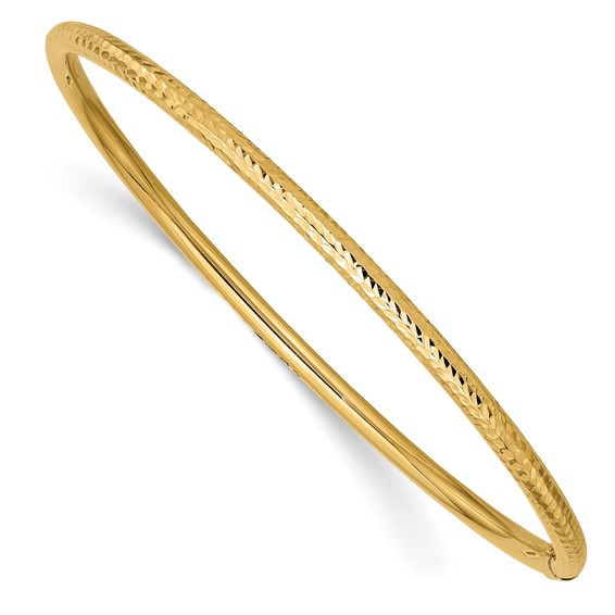 14k Yellow Gold 8in Diamond-cut Tube Bangle Bracelet 3mm