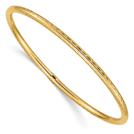 14kt Yellow Gold 3mm Diamond-cut Tube Bangle Bracelet
