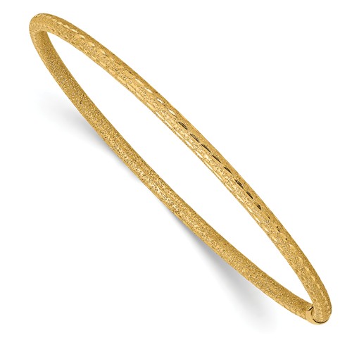 14k Yellow Gold Laser And Diamond-cut Tube Slip-On Bangle 8in