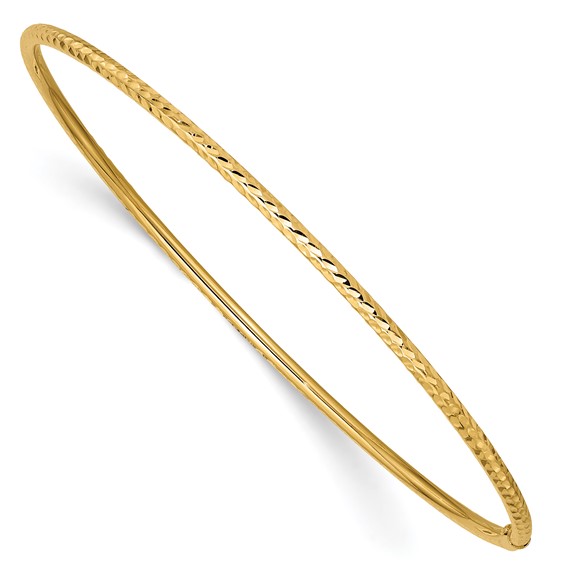 14k Yellow Gold 8.25in Diamond-cut Bangle Bracelet 2mm