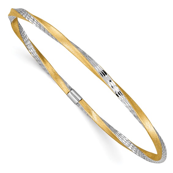 14kt Two-tone Gold 3mm Diamond-cut Twisted Bangle Bracelet