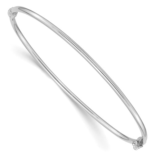 14k White Gold 7in Hollow Hinged Bangle Bracelet 2mm Thick