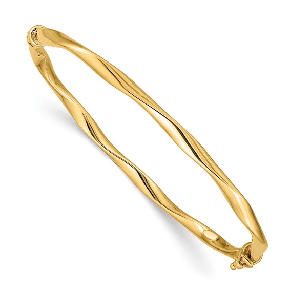 14kt Yellow Gold 4mm Twisted Hinged Tube Bangle Bracelet