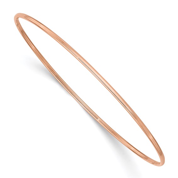 14kt Rose Gold 2mm Hollow Round Bangle Bracelet 8in