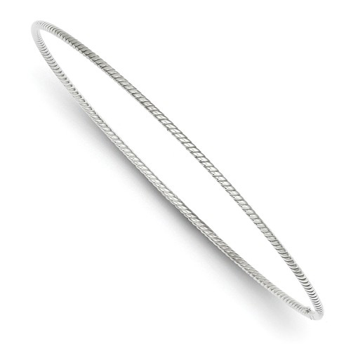 14k White Gold 8in Very Thin Slip-on Twisted Bangle Bracelet 1.5mm