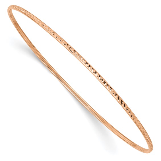 14kt Rose Gold 1.5mm Diamond-cut Hollow Bangle Bracelet 8in