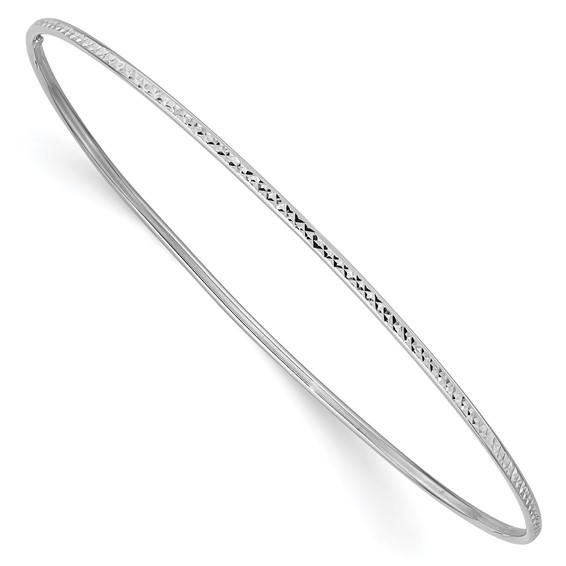 14kt White Gold 1.5mm Diamond-cut Hollow Bangle Bracelet