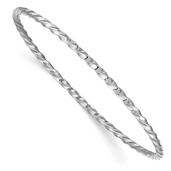 14k White Gold 8in Hollow Twisted Bangle Bracelet