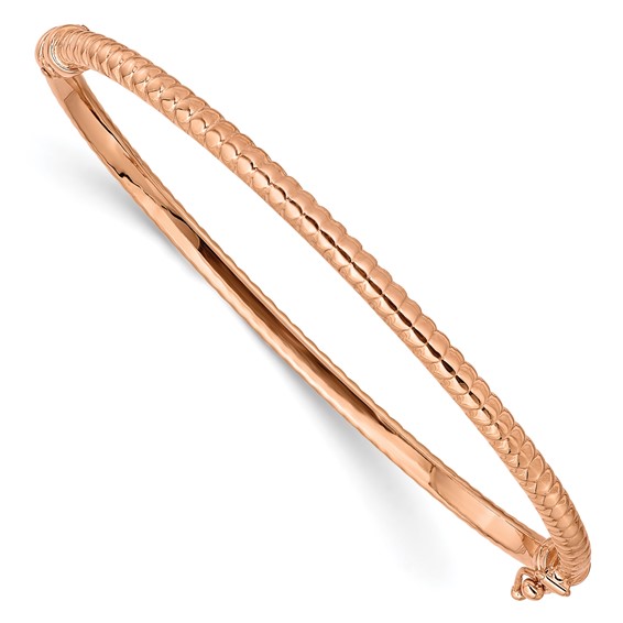 14kt Rose Gold 7in Italian Hollow Hinged Bangle with Ridges