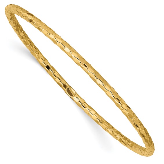 14kt Yellow Gold 8in Italian Hollow Slip-on Faceted Bangle