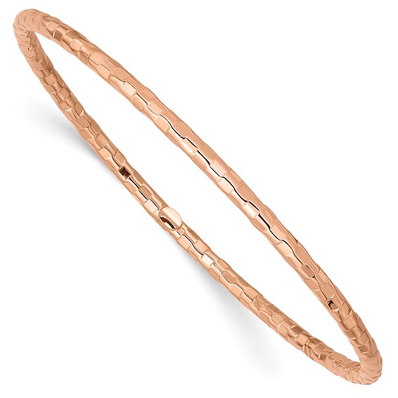 14kt Rose Gold 8in Italian Hollow Slip-on Faceted Bangle