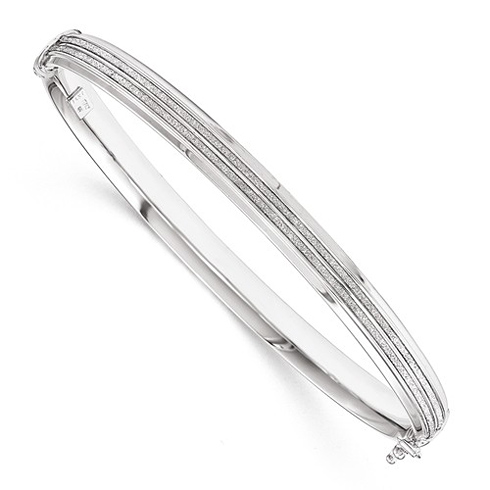 14kt White Gold Italian Hinged Bangle with Glitter Channels