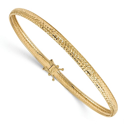 14kt Yellow Gold Diamond-cut Flexible Safety Clasp Bangle