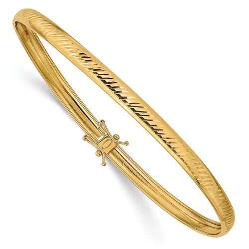 14K Yellow Gold Polished Diamond-cut Flexible Bangle 8.5in