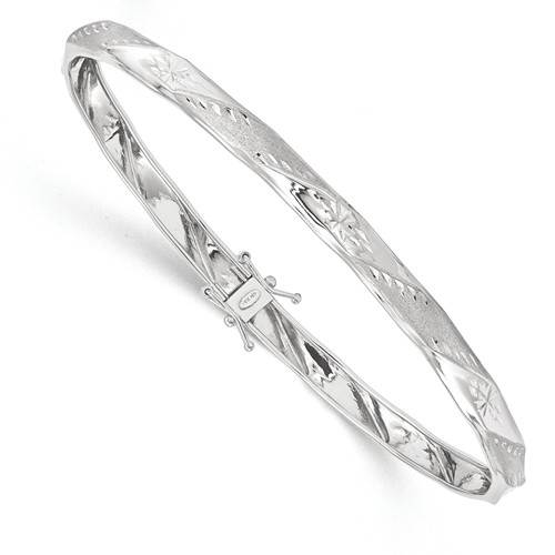 14kt White Gold 8 1/2in Flexible Fancy Diamond-cut Bangle