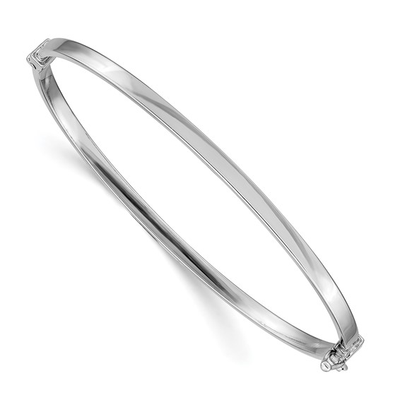 14k White Gold Slender Flat Italian Bangle Bracelet with Hinge 7in