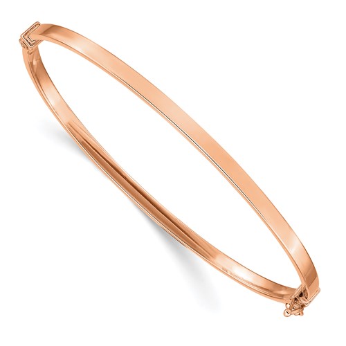 14k Rose Gold Slender Flat Italian Bangle Bracelet with Hinge 7in