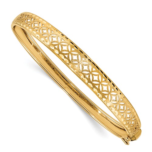 14k Yellow Gold Italian Ornate Open Bangle Bracelet 7in