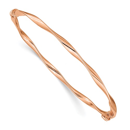 14k Rose Gold 3mm Twisted Bangle Bracelet 7in