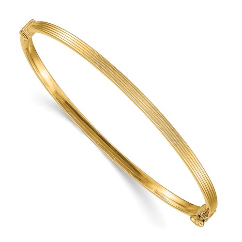 14k Yellow Gold Slender Lined Italian Bangle Bracelet 7in