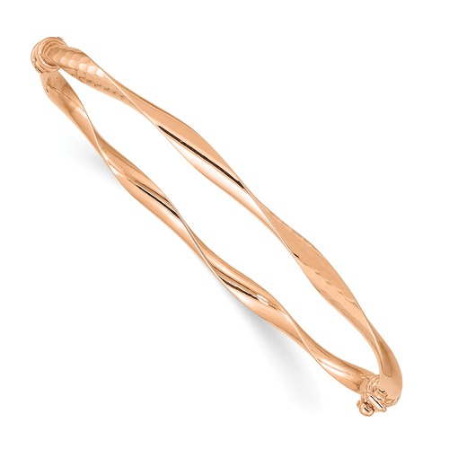 14k Rose Gold Wavy Textured Hinged Bracelet 7in