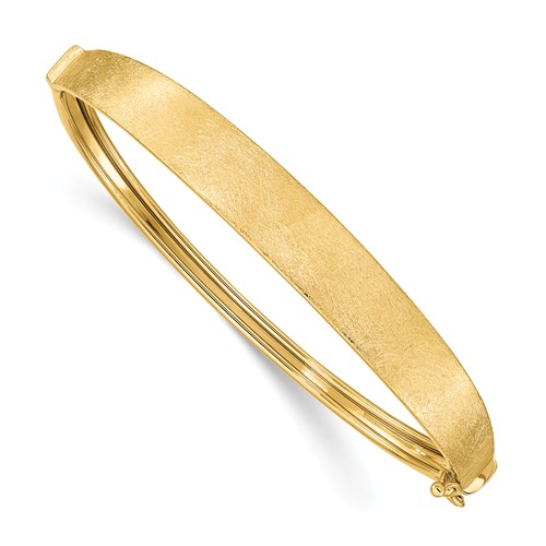 14k Yellow Gold Textured Tapered Hinged Bangle Bracelet 7in
