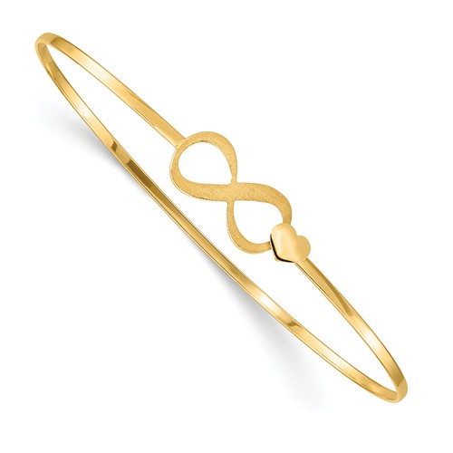 14k Yellow Gold Brushed and Polished Infinity Heart Slip On Bangle 7in