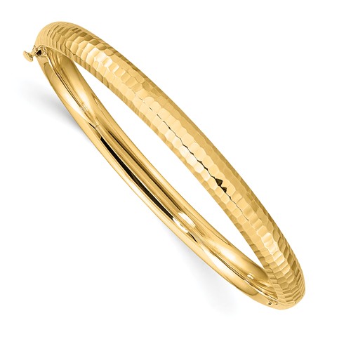 14k Yellow Gold Hammered Children's Bangle 6in